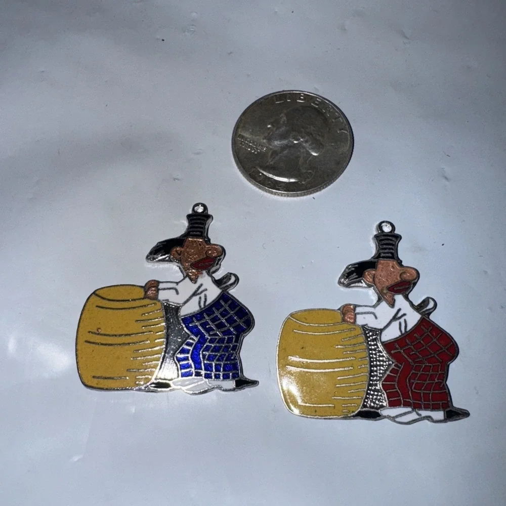 2pc Fun Vintage Rodeo Clown Cowboy Charm Pendant  Blue Red